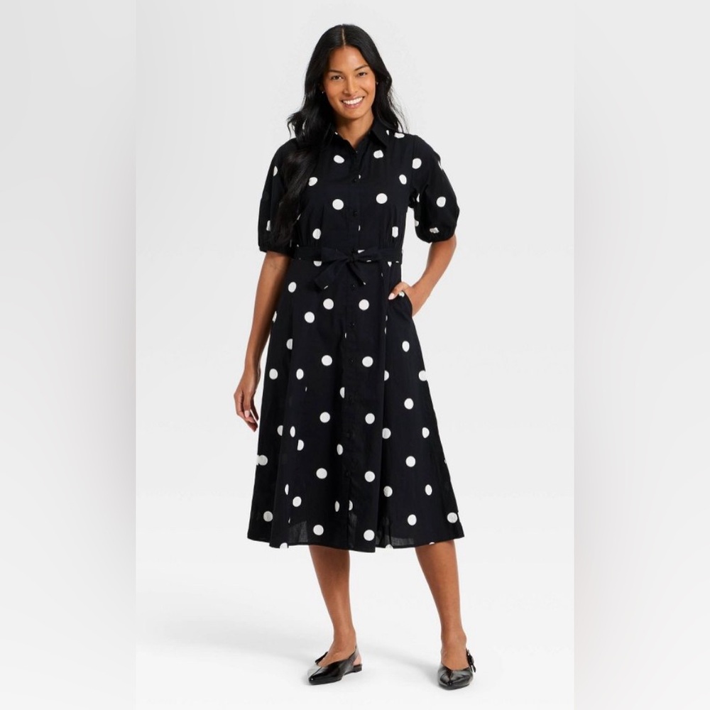 NWT Women’s Balloon Short Sleeve Button-Down Midi Shirtdress Size XL
